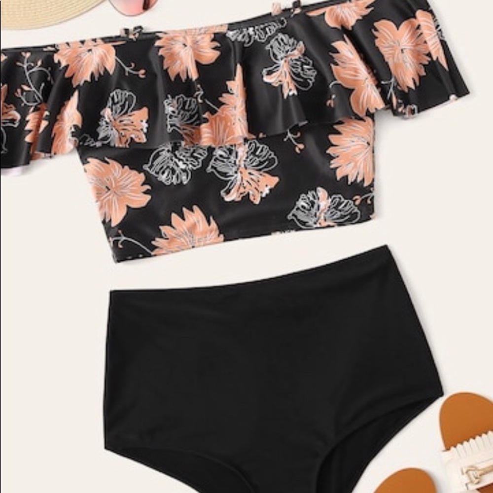 Tropical flounce top with high waist bottom